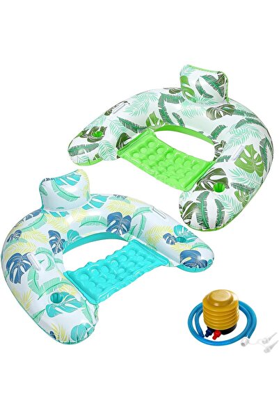 Arabest 2 Pack Inflatable Pool Floats, Pool Chairs with Cup Holders & Foot Pu...