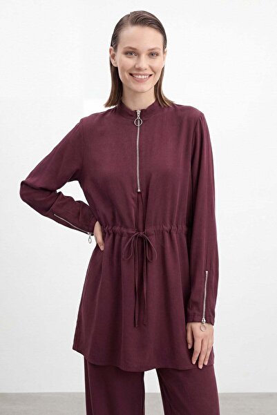 Puane Women's Zipper Detailed Tie-Waist Suit – 14481Tks - Burgundy