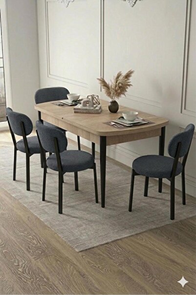 Renlife 4 Kişilik Açılır Mutfak Masa Takımı | Yemek Masası ve Sandalye Seti M...