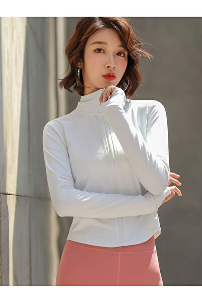 FridayIn Sports High collar Solid color Zipper Regular sleeve Sporty Coats