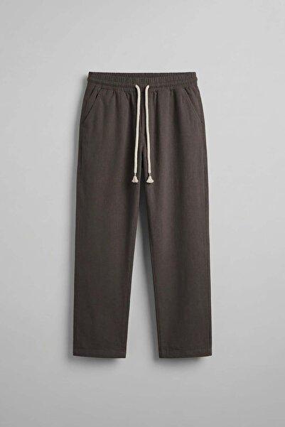 ablukaonline Ανδρικό παντελόνι με φαρδιά εφαρμογή και κορδόνι από λινό, σε κα...