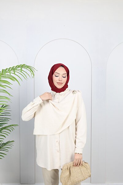 Nergis Neva Butik Modal Tunic with Shawl and Brooch