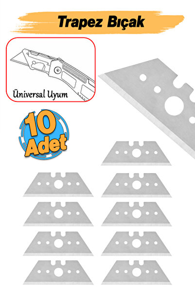 Badem10 (10 Adet) Trapez Maket Bıçağı Yedek Ucu Bıçaklar Pah Alçıpan Halı Kil...