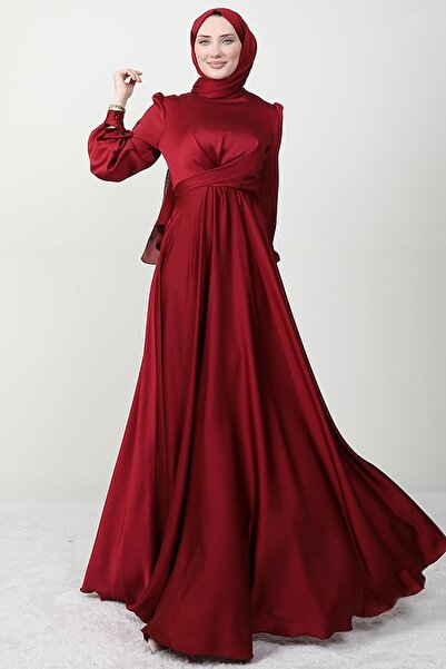 Cross Belted Evening Dress Burgundy