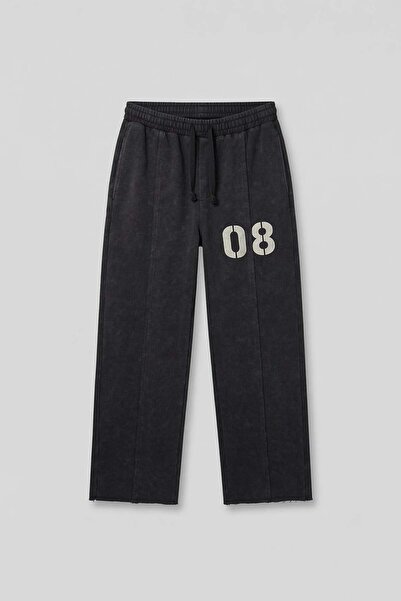 ablukaonline Men's Baggy Fit Vintage Washed 08 Printed Sweatpants Black