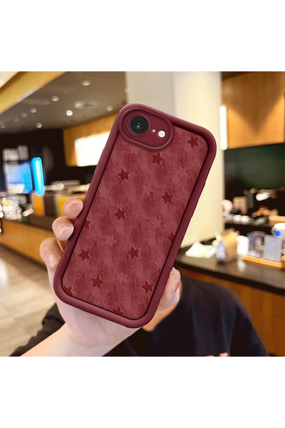 ARTISHELL iPhone 16e Uyumlu Retro Yıldız Desenli Bordo Silikon Telefon Kılıfı