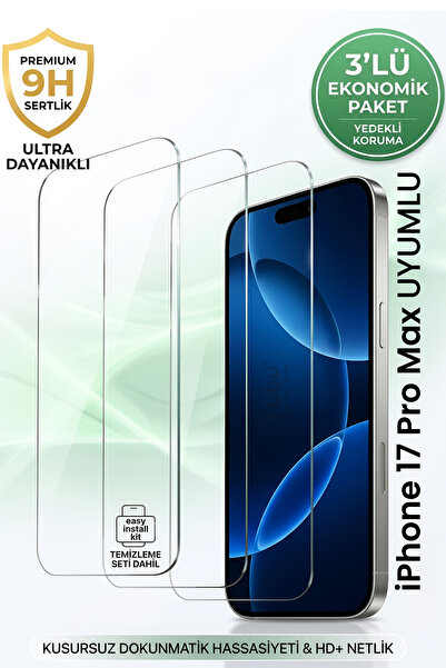 3pcs iPhone 17 Pro Max Compatible HD+ Screen Protector Glass 9H Tempered Crystal Sharpness 0.26mm