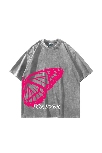 Bak Moda Forever Butterfly με τύπωμα oversized Unisex Πλενόμενο Λευκό T-shirt