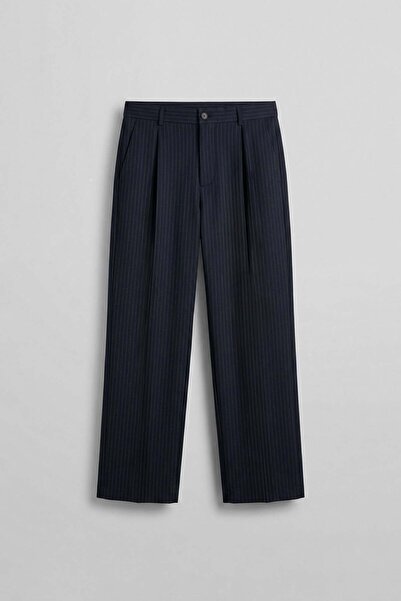 ablukaonline Men's Premium Relaxed Fit Striped Suit Trousers Navy Blue