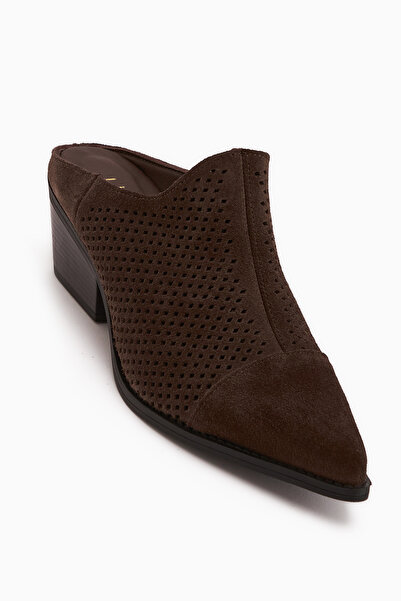 Limoya Lamai Genuine Leather Brown Closed-Front Heeled Women's Slippers