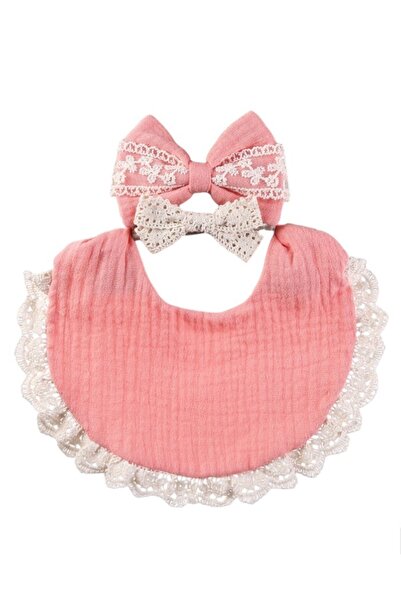 Bambimici طقم عصابة رأس ومريلة للأطفال من كاميلا ريبونز - لون وردي فاتح