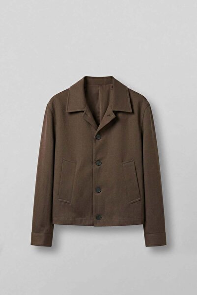 ablukaonline Ανδρικό μπουφάν με κουμπιά, σε άνετη γραμμή, καφέ χρώμα