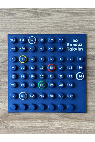 DESİGN Sonsuz Takvim | Masa ve Özel Gün Takvimi | 20 x 20 cm