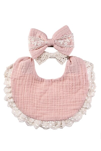 Bambimici طقم عصابة رأس ومريلة للأطفال من كاميلا ريبونز - وردي فاتح