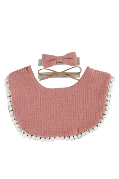 Bambimici -Sophia Set of Baby Bib and Ribbon Headband - Old Rose