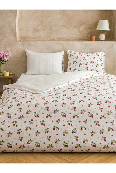 LC Waikiki Σετ Παπλωματοθήκης Διπλού Μεγέθους με Σχέδιο Μικτές Φράουλες