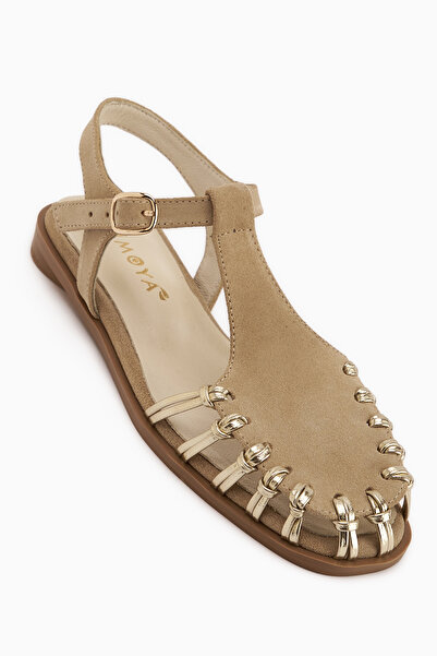 Limoya Γυναικεία σανδάλια Kiera από γνήσιο δέρμα μπεζ σουέντ με ζώνη