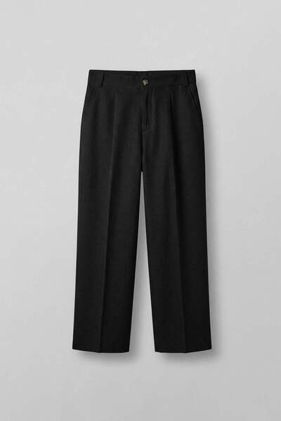 ablukaonline Muške opuštene široke hlače od platna sa plisiranim izgledom, crne