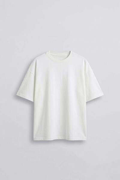 ablukaonline Men's Oversize Basic 100% Cotton T-Shirt Ecru
