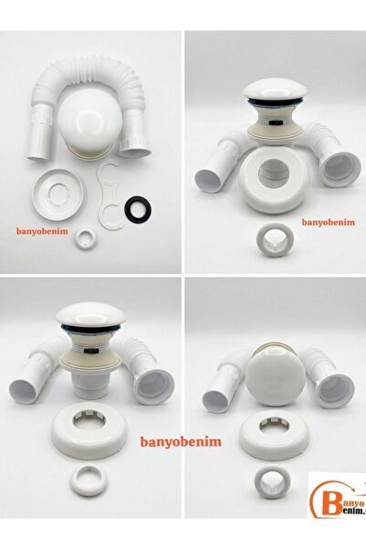 İZ YAPI POP UP SİFON TAŞMA DELİKLİ PORSELEN KAFA BEYAZ RENK SİFON ve BEYAZ RE...