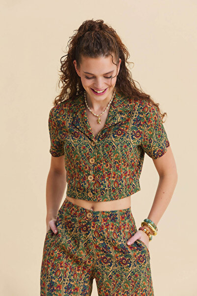 Los banditos Μπλούζα με γιακά πουκάμισου και κοντό μανίκι σε μποέμ στυλ