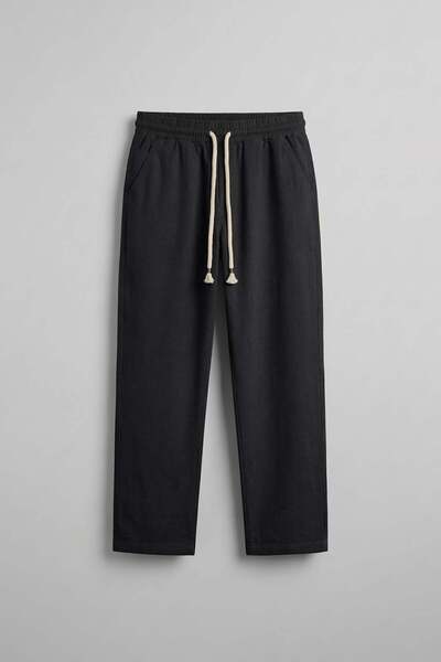 ablukaonline Muške široke hlače od lana sa crnim vezicama