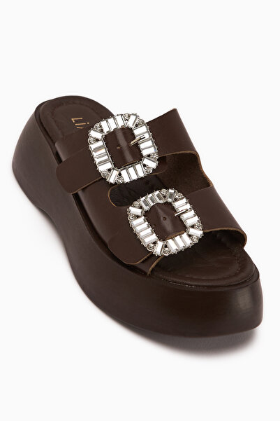 Limoya Γυναικείες παντόφλες Daina από γνήσιο δέρμα καφέ πέτρας