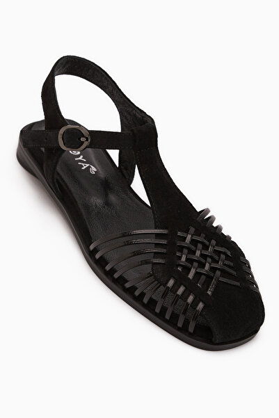 Limoya Γυναικεία σανδάλια Kelly από γνήσιο δέρμα, μαύρο σουέντ, με λεπτομέρει...