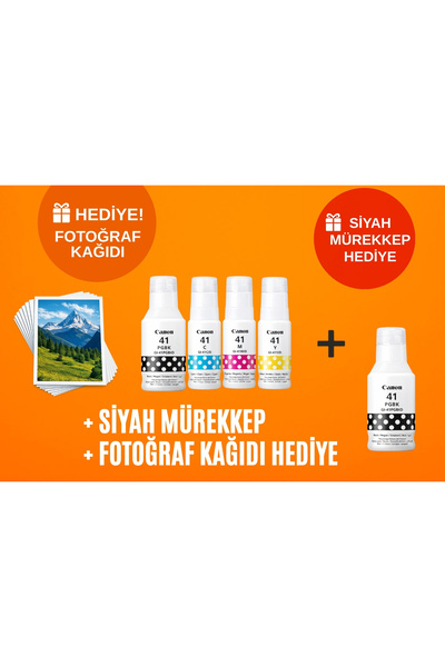 Canon Gı-41 G1430 G2470 G3470 G4470 Orijinal 1 Set 4 Renk+1 Siyah Mürekkep