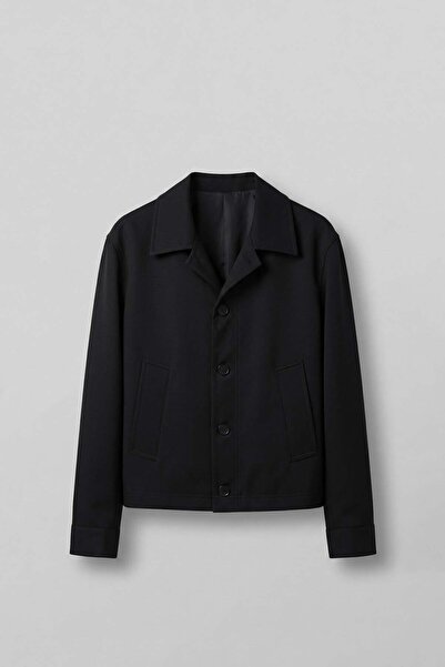 ablukaonline Ανδρικό μπουφάν με κουμπιά, σε άνετη γραμμή, μαύρο, στυλ Smart C...