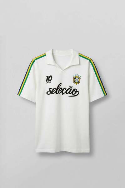 ablukaonline Men's Regular Fit Embroidered Polo Collar Jersey T-Shirt Ecru