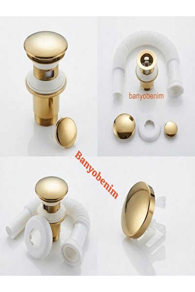 İZ YAPI POP UP SİFON TAŞMA DELİKLİ PORSELEN KAFA GOLD RENK SİFON ve GOLD RENK...