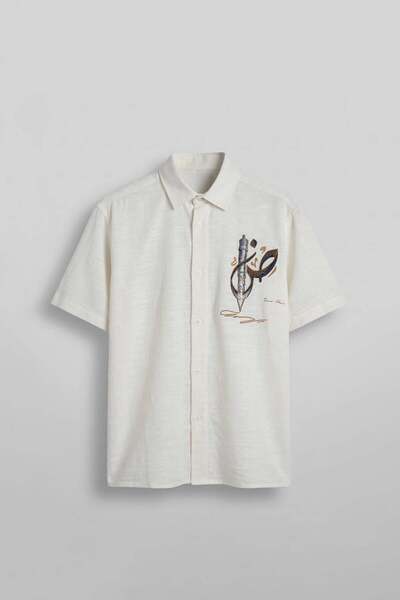 ablukaonline Чоловіча бавовняна сорочка оверсайз з вишивкою та коротким рукав...