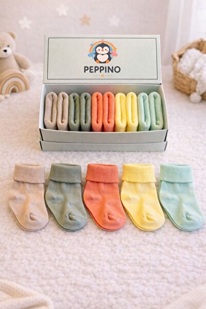 Peppino Organic Cotton Unisex 5-Piece Boxed Premium Newborn Baby Socks