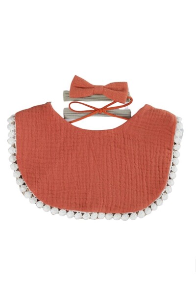 Bambimici -Sophia Set of Baby Bib and Ribbon Headband - Dark Orange