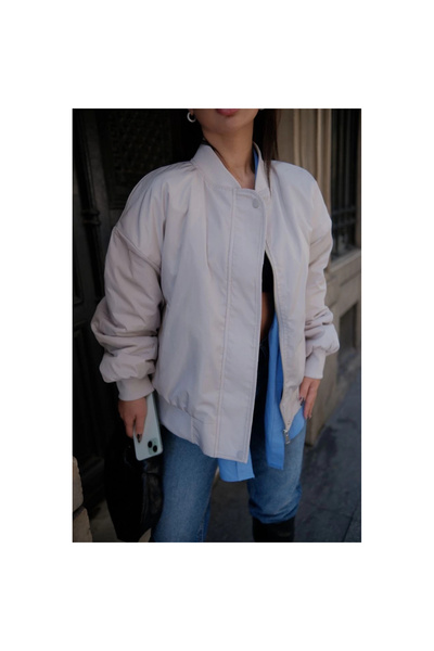 Narnuga Bomber Jacket with Pockets - White -