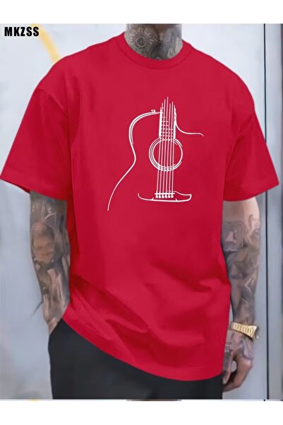 JENOLAN Men's Guitar Patterned Oversize T-Shirt Loose Fit