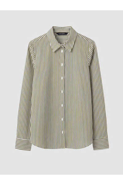 LC Waikiki Πράσινο ριγέ γυναικείο πουκάμισο Oxford
