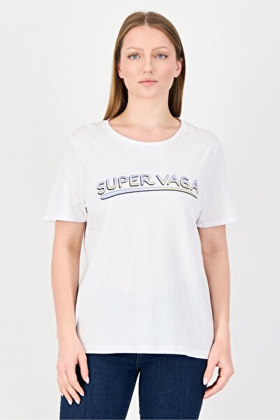 Undiz Women Crew Neck Short Sleeve Graphic Print T-Shirt, White