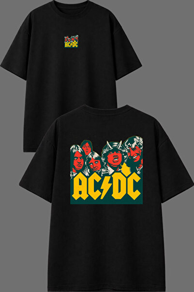 VSRN Devil Acdc Design Front and Back Printed Black Oversize t Shirt