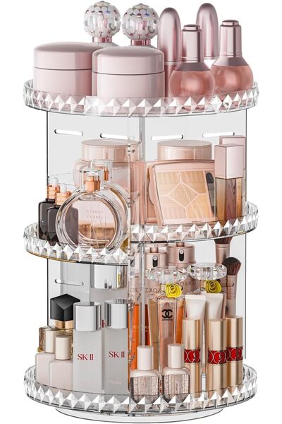 Arabest 360° Rotating Makeup Organizer，Clear Cosmetics Organizer for Vanity C...