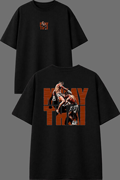VSRN Tricou oversize negru cu imprimeu Muay Thai Box Design în față și în spate