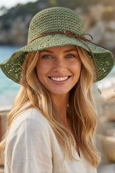 Uniquetrenders Γυναικείο καλοκαιρινό ψάθινο καπέλο με πλεκτό σχέδιο και φαρδύ...