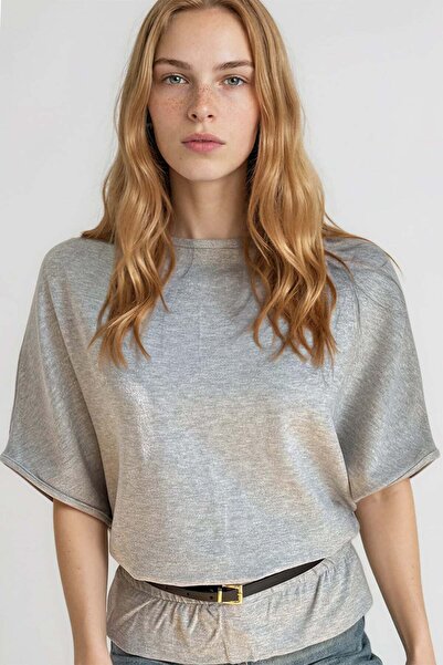 Trend Alaçatı Stili Women's Gray Boat Neck Belt Detailed Knitted Blouse Alc-X...