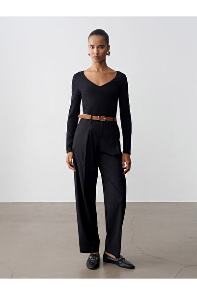 Dilvin 72661 Pantaloni cu talie înaltă și croială dreaptă - Negru