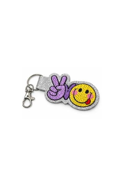 OEM Handmade Keychain Embroidered Peace & Smiley