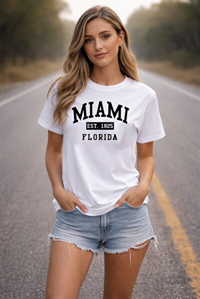 DEEPSENCE Women's White Oversize T-Shirt 100% Cotton Miami Design
