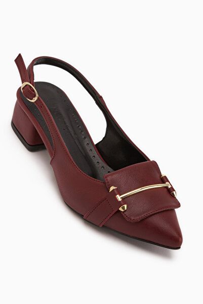 Limoya Enja Burgundy Buckle Short Heeled Women's Heeled Shoes