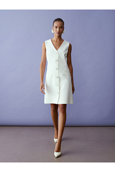 Dilvin 90936 Μίνι Γιλέκο Φόρεμα-Λευκό