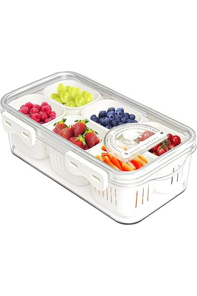Arabest Divided Food Serving Tray with Lids, Plastic Storage Bins for Fridge ...